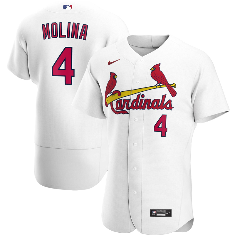 2020 MLB Men St. Louis Cardinals 4 Yadier Molina Nike White Home 2020 Authentic Player Jersey 1